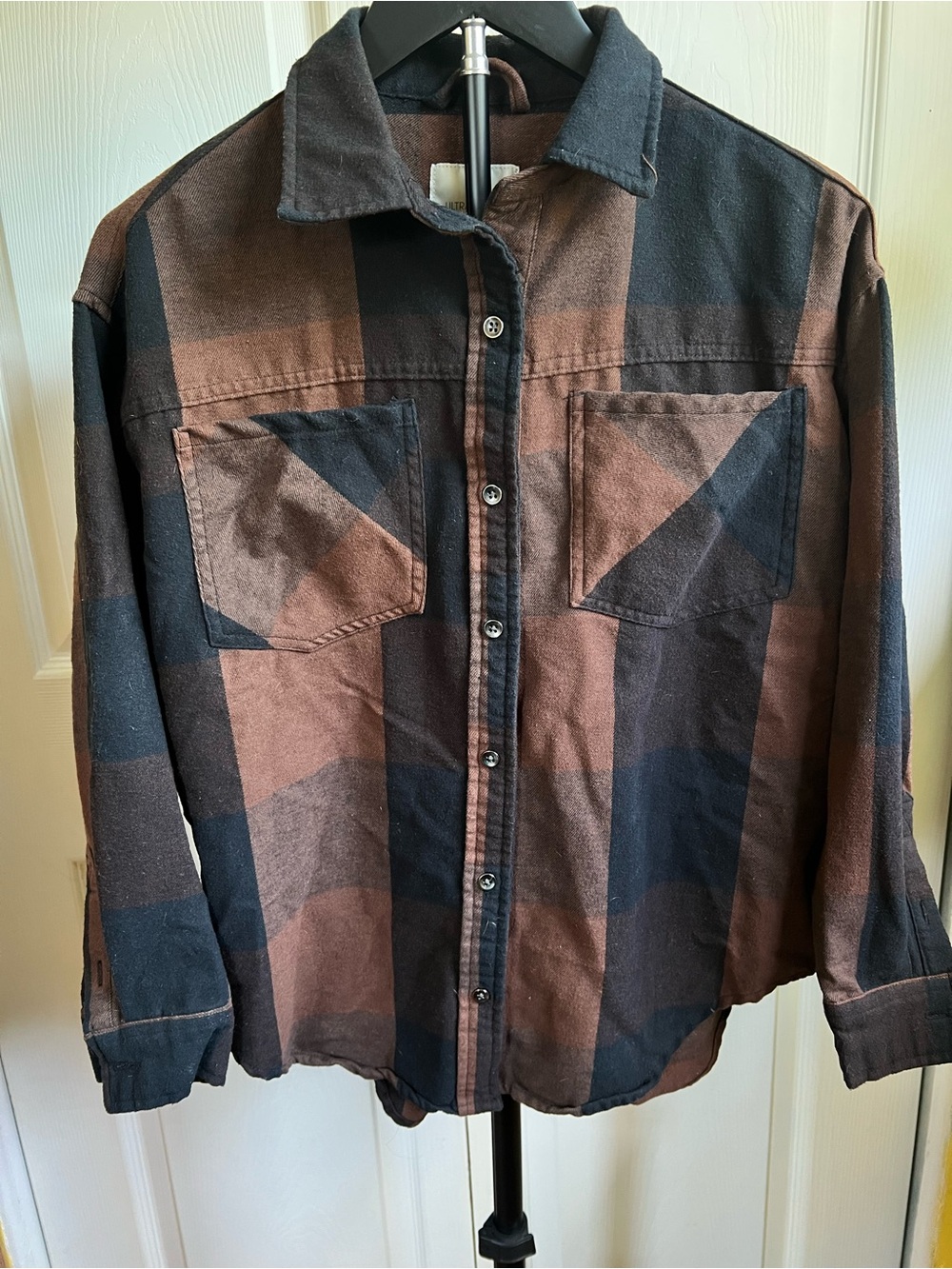 Ultra Flirt Brown and Black Plaid Button-Down Shirt